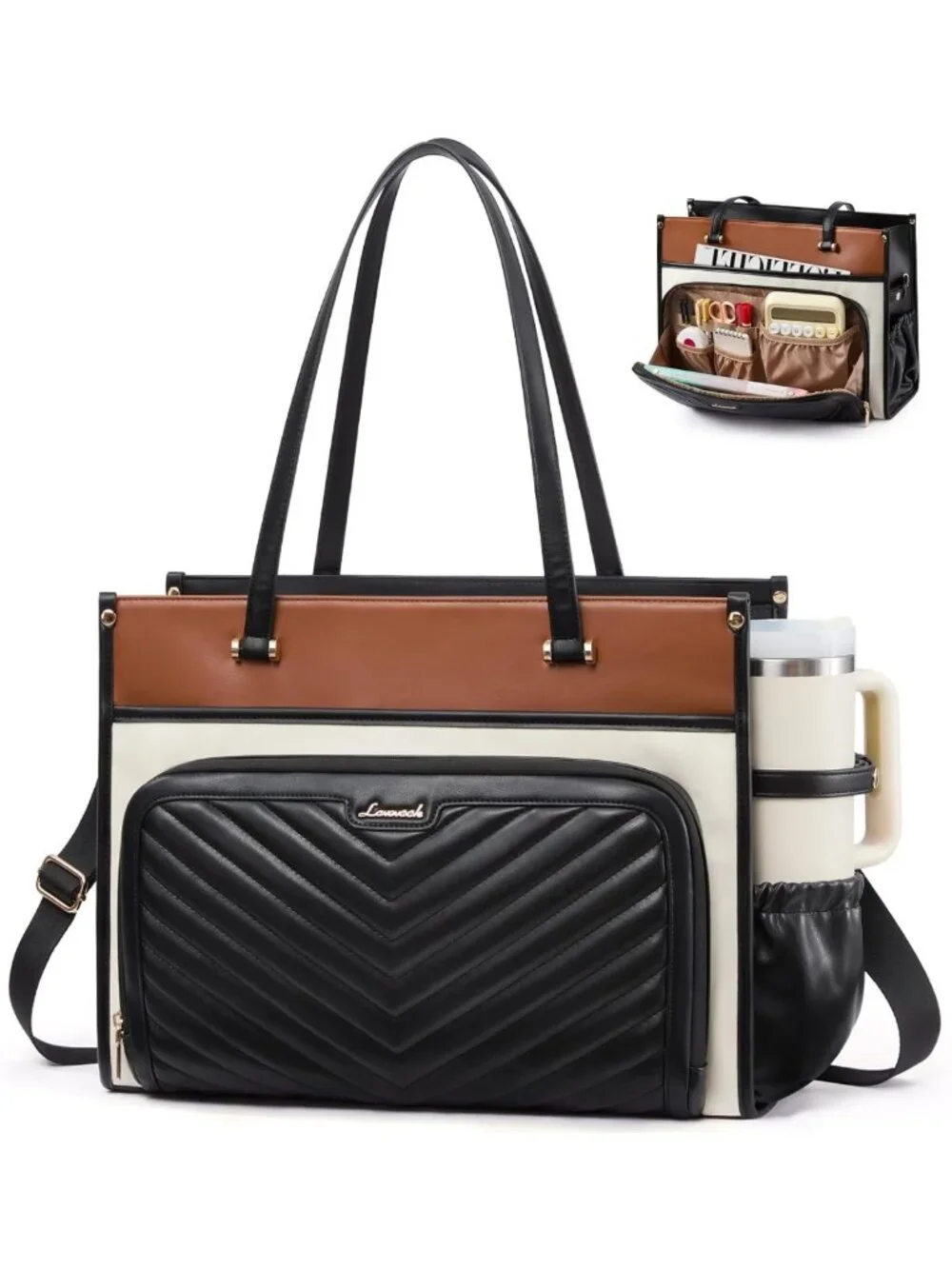 Stylish PU Leather Laptop Tote Bag for Women | Work Purse & Teacher Computer Bag